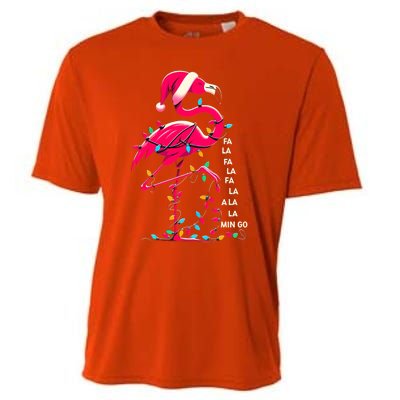 Christmas Fa La La Mingo Flamingo Xmas Gift Cooling Performance Crew T-Shirt