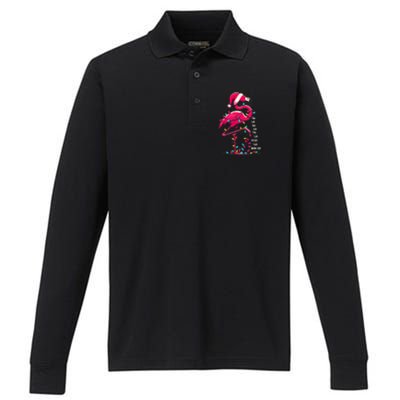 Christmas Fa La La Mingo Flamingo Xmas Gift Performance Long Sleeve Polo