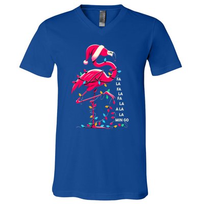 Christmas Fa La La Mingo Flamingo Xmas Gift V-Neck T-Shirt