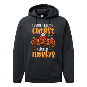 Care For Little Turkeys Nurse Fall Thanksgiving Scrub Top Performance Fleece Hoodie