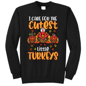 Care For Little Turkeys Nurse Fall Thanksgiving Scrub Top Sweatshirt