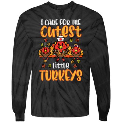 Care For Little Turkeys Nurse Fall Thanksgiving Scrub Top Tie-Dye Long Sleeve Shirt