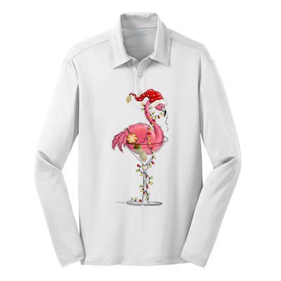 Christmas Flamingo Lights Holiday Season Silk Touch Performance Long Sleeve Polo