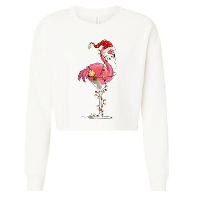 Christmas Flamingo Lights Holiday Season Cropped Pullover Crew