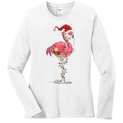 Christmas Flamingo Lights Holiday Season Ladies Long Sleeve Shirt