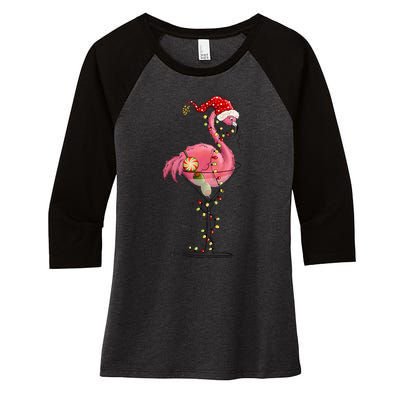 Christmas Flamingo Lights Holiday Season Women's Tri-Blend 3/4-Sleeve Raglan Shirt