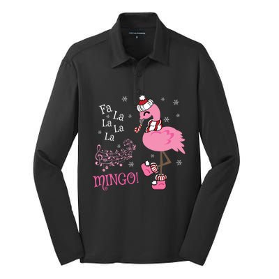 Cute Fa La La Mingo Candy Cane Christmas Flamingo Gift Silk Touch Performance Long Sleeve Polo