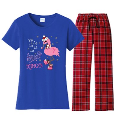 Cute Fa La La Mingo Candy Cane Christmas Flamingo Gift Women's Flannel Pajama Set