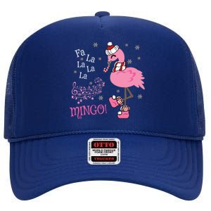 Cute Fa La La Mingo Candy Cane Christmas Flamingo Gift High Crown Mesh Back Trucker Hat