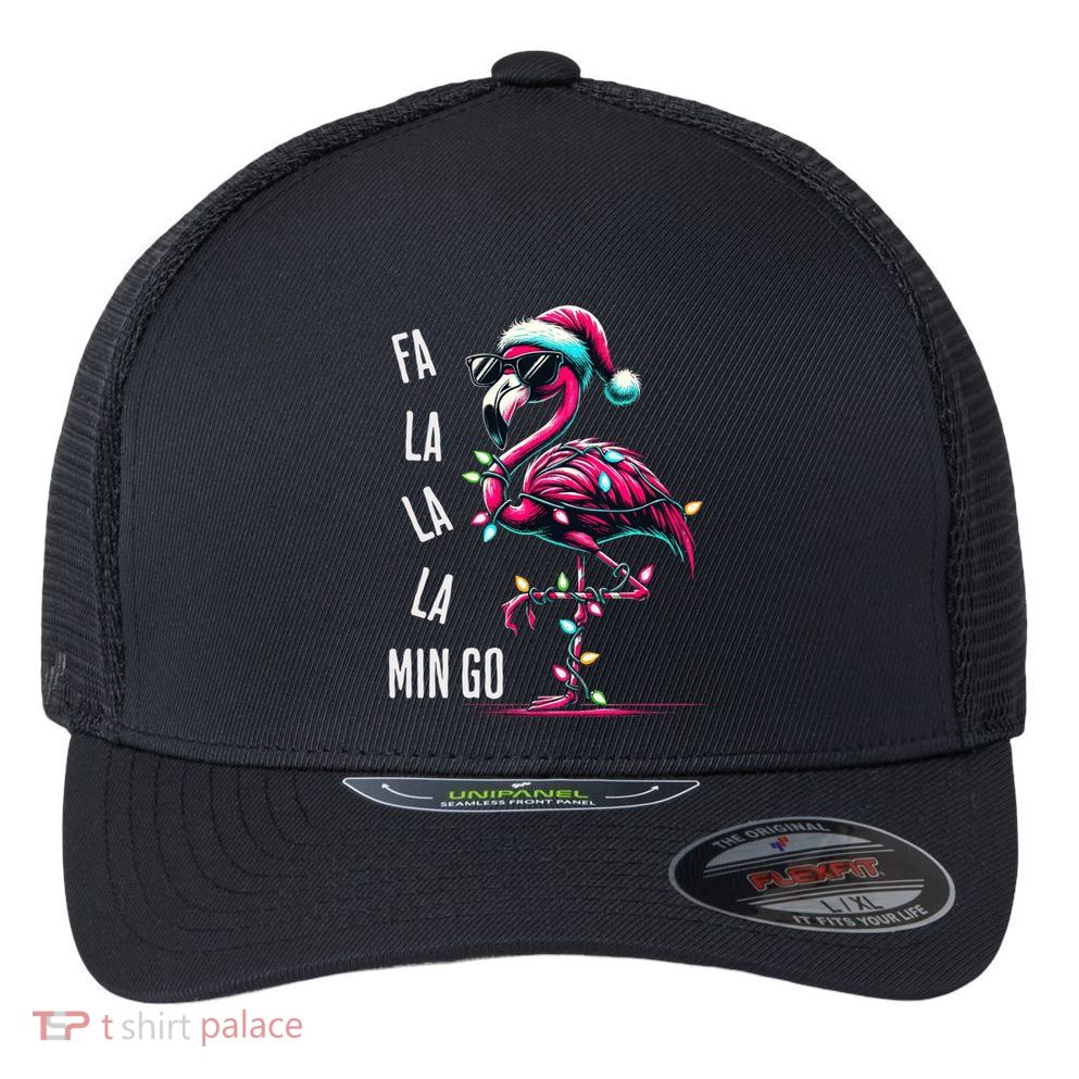 Christmas Fa La La Mingo Flamingo Xmas Gift Flexfit Unipanel Trucker Cap