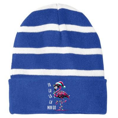 Christmas Fa La La Mingo Flamingo Xmas Gift Striped Beanie with Solid Band