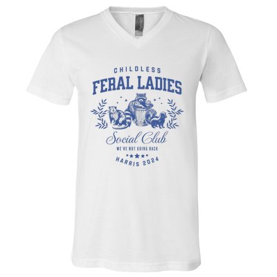 Childless Feral Ladies For Kamala Harris V-Neck T-Shirt