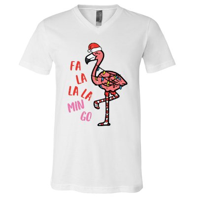 Christmas Fa La La Mingo Flamingo Xmas V-Neck T-Shirt