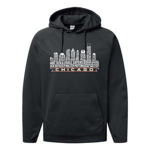 Chicago Football Legend Chicago Skyline Performance Fleece Hoodie