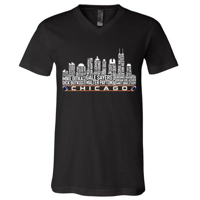 Chicago Football Legend Chicago Skyline V-Neck T-Shirt