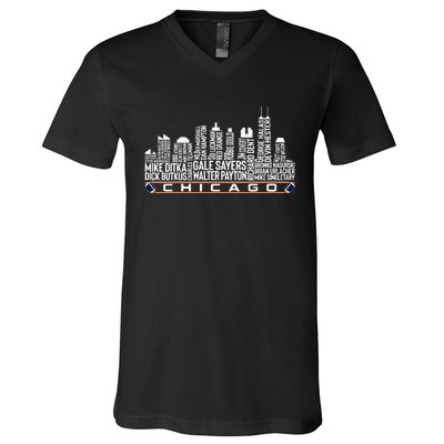 Chicago Football Legend Chicago Skyline V-Neck T-Shirt