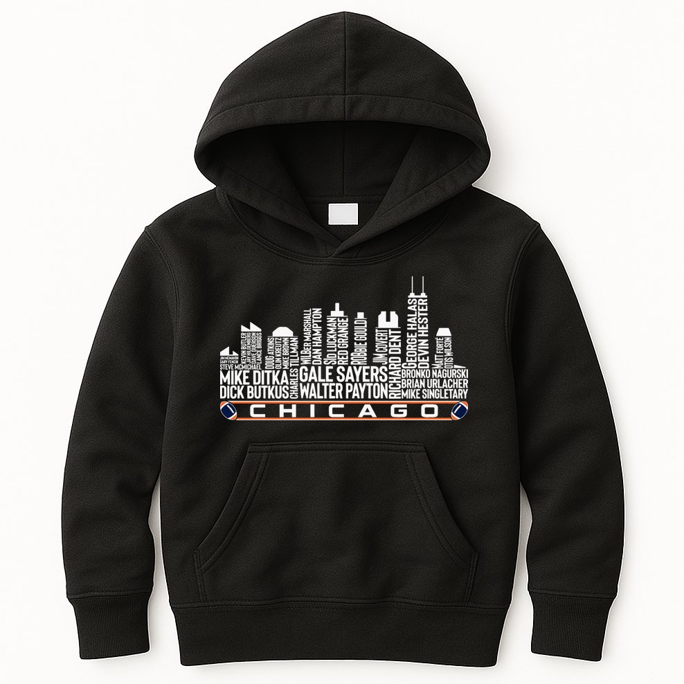 Chicago Football Legend Chicago Skyline Kids Hoodie