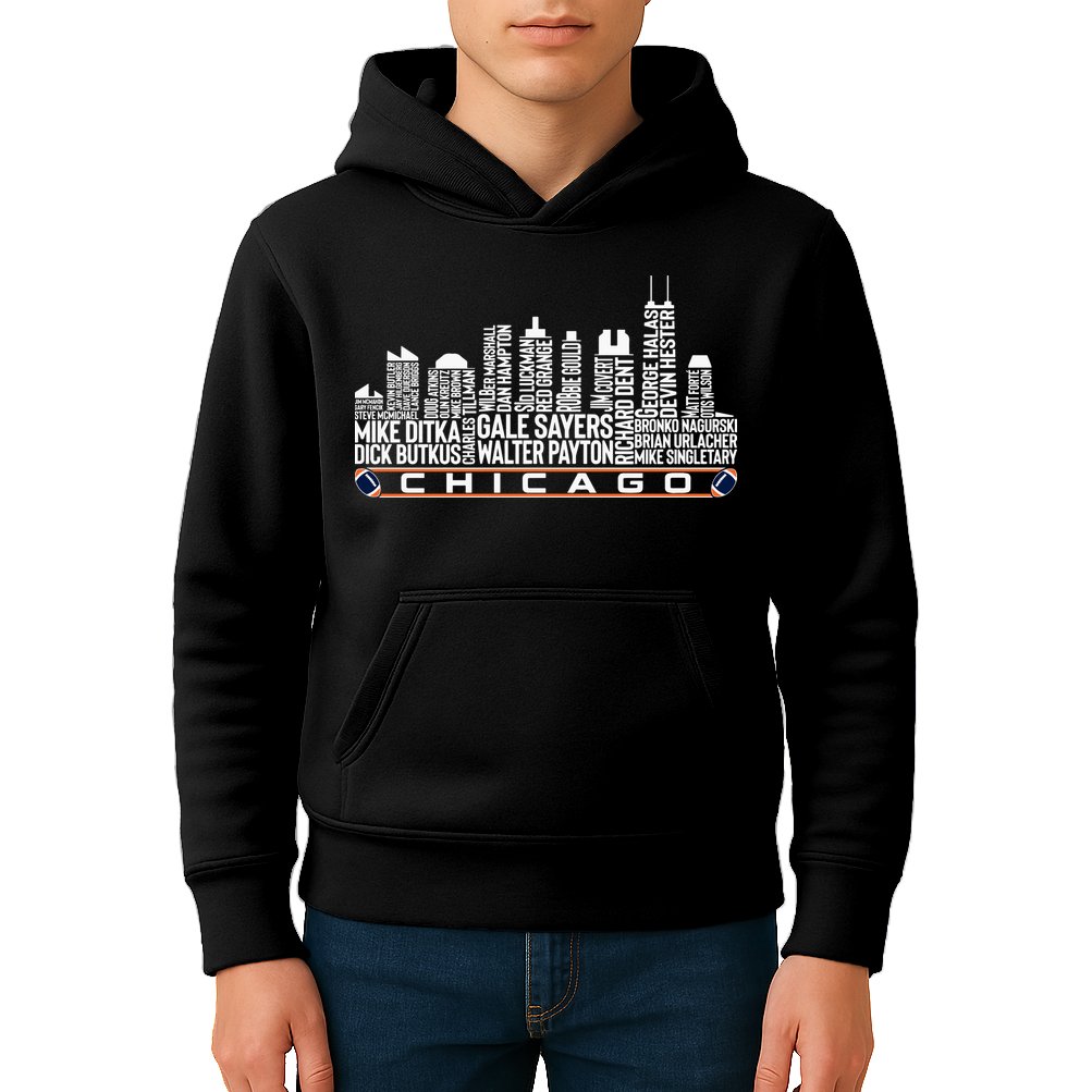 Chicago Football Legend Chicago Skyline Kids Hoodie