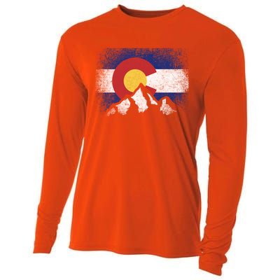 Colorado Flag Mountain Ski Winter Gift Hiker Hiking Camping Gift Cooling Performance Long Sleeve Crew