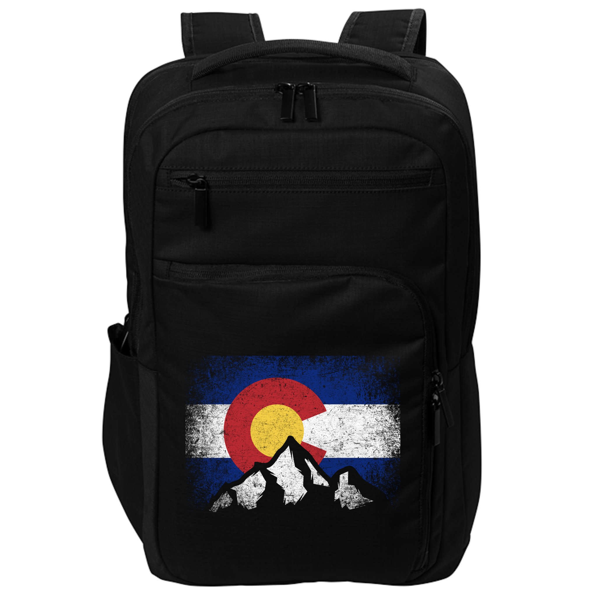 Colorado Flag Mountain Ski Winter Gift Hiker Hiking Camping Gift Impact Tech Backpack