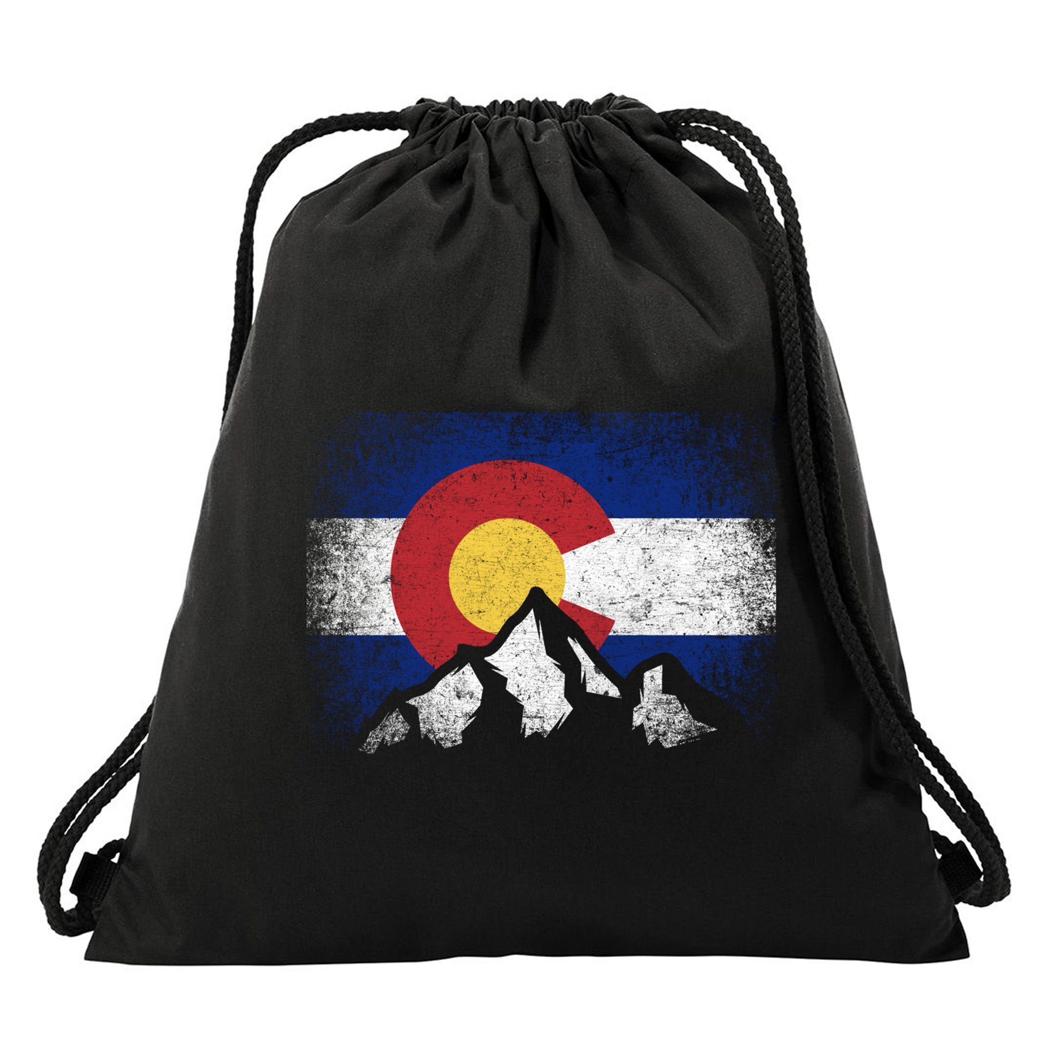 Colorado Flag Mountain Ski Winter Gift Hiker Hiking Camping Gift Drawstring Bag