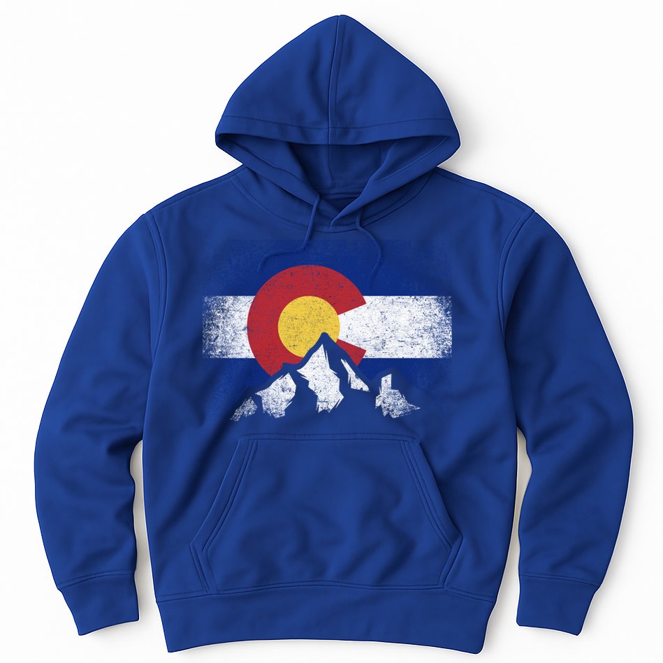 Colorado Flag Mountain Ski Winter Gift Hiker Hiking Camping Gift Hoodie