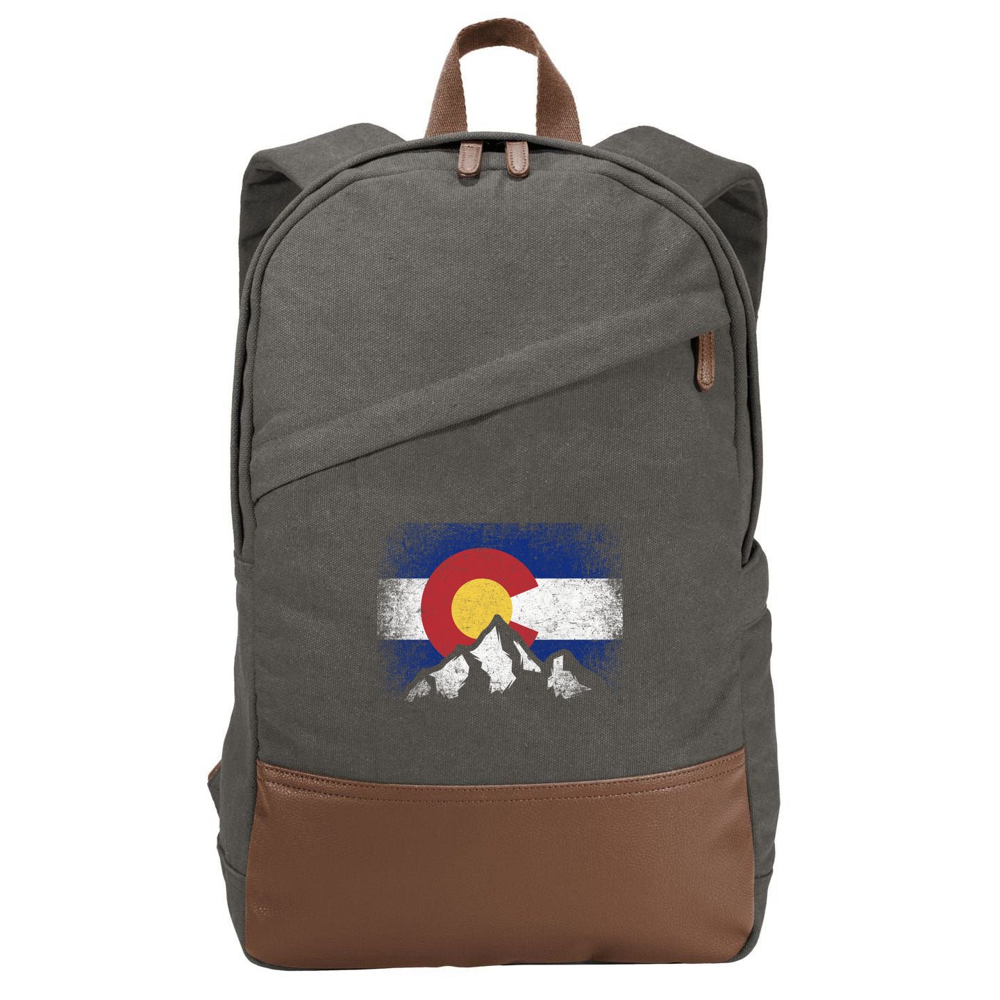 Colorado Flag Mountain Ski Winter Gift Hiker Hiking Camping Gift Cotton Canvas Backpack