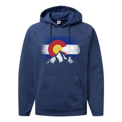 Colorado Flag Mountain Ski Winter Gift Hiker Hiking Camping Gift Performance Fleece Hoodie