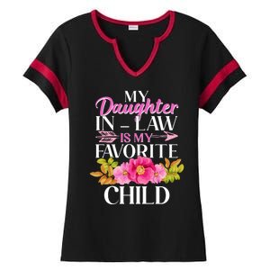 Cute Floral My Daughter In Law Is My Favorite Child Ladies Halftime Notch Neck Tee