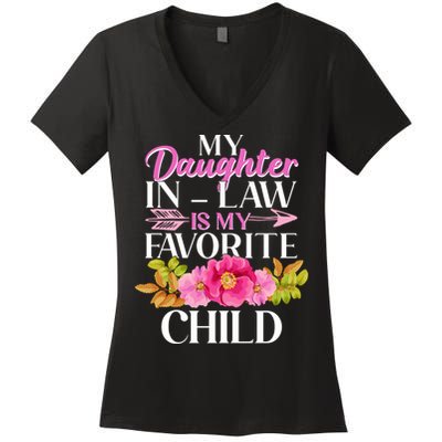 Cute Floral My Daughter In Law Is My Favorite Child Women's V-Neck T-Shirt