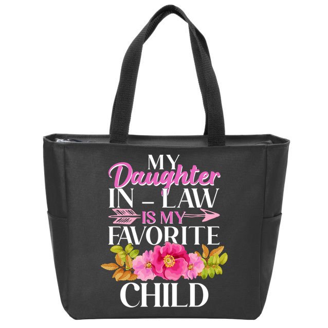 Cute Floral My Daughter In Law Is My Favorite Child Zip Tote Bag