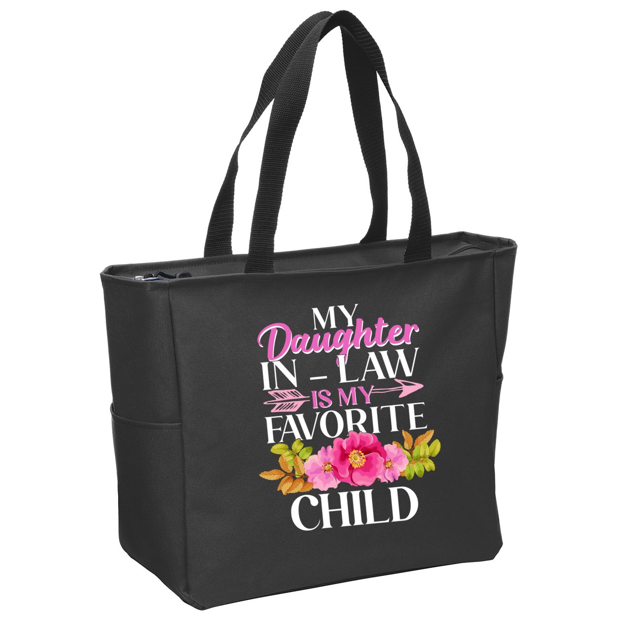 Cute Floral My Daughter In Law Is My Favorite Child Zip Tote Bag