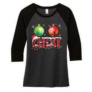 Chestnuts Funny Matching Couples Christmas Lights Nuts Chest Women's Tri-Blend 3/4-Sleeve Raglan Shirt