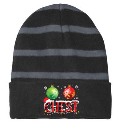 Chestnuts Funny Matching Couples Christmas Lights Nuts Chest Striped Beanie with Solid Band