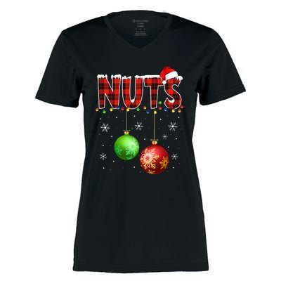 Chestnuts Funny Matching Couples Christmas Lights Nuts Women's Momentum V-Neck T-Shirt