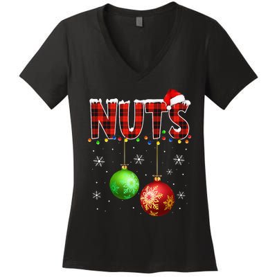 Chestnuts Funny Matching Couples Christmas Lights Nuts Women's V-Neck T-Shirt