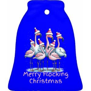 Christmas Flamingos Merry Flocking Christmas Gift Ceramic Bell Ornament