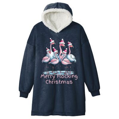 Christmas Flamingos Merry Flocking Christmas Gift Hooded Wearable Blanket