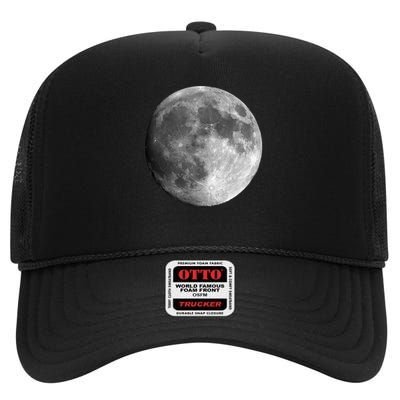 Cool Full Moon Luna Graphic Space Astronomy Science High Crown Mesh Back Trucker Hat