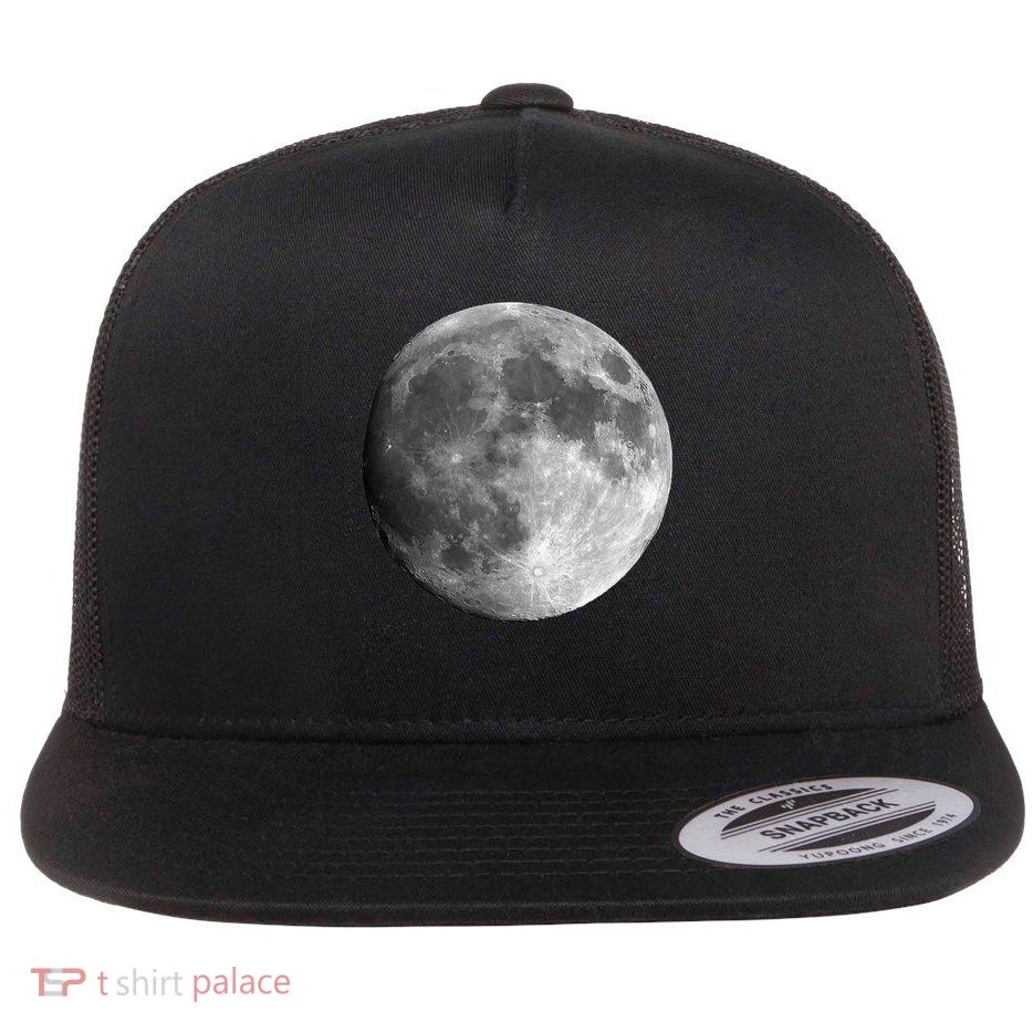 Cool Full Moon Luna Graphic Space Astronomy Science Flat Bill Trucker Hat