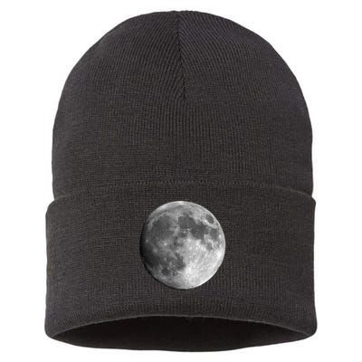 Cool Full Moon Luna Graphic Space Astronomy Science Sustainable Knit Beanie