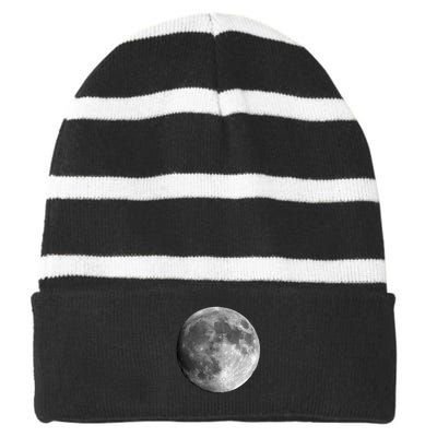 Cool Full Moon Luna Graphic Space Astronomy Science Striped Beanie with Solid Band