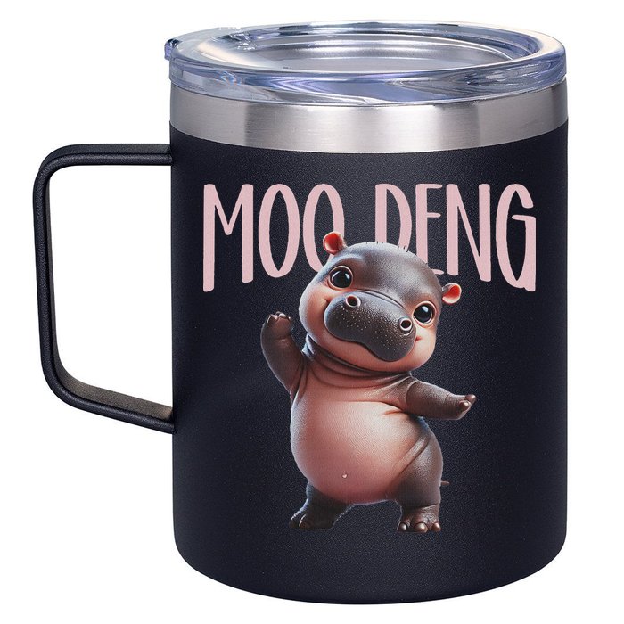 Cute Funny Moo Deng Baby Boo Deng Baby Hippo Zoo For Family 12oz Stainless Steel Coffee Mug