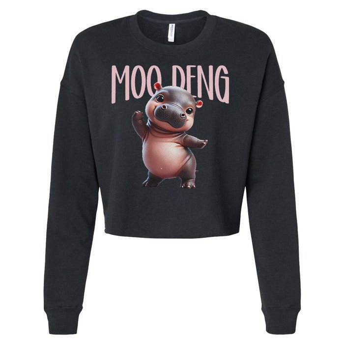 Cute Funny Moo Deng Baby Boo Deng Baby Hippo Zoo For Family Cropped Pullover Crew