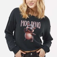 Cute Funny Moo Deng Baby Boo Deng Baby Hippo Zoo For Family Cropped Pullover Crew
