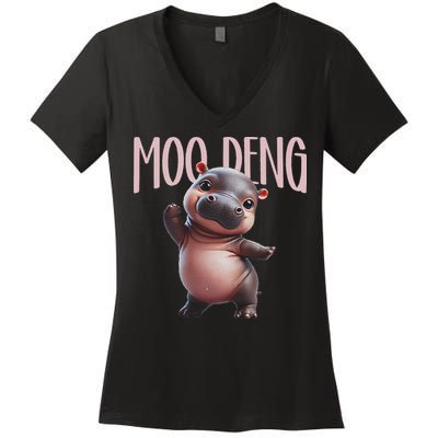 Cute Funny Moo Deng Baby Boo Deng Baby Hippo Zoo For Family Women's V-Neck T-Shirt