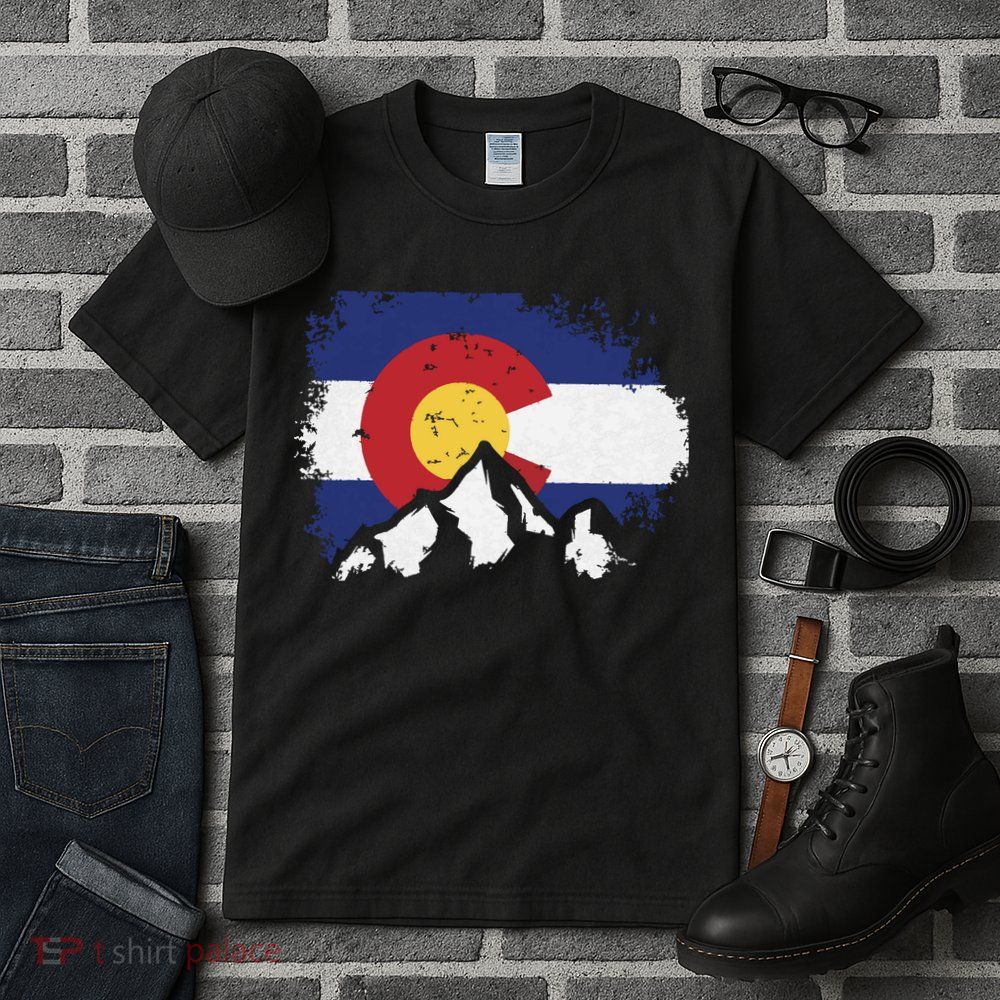 Colorado Flag Mountain Ski Winter Gift Hiker Hiking Camping Tall T-Shirt
