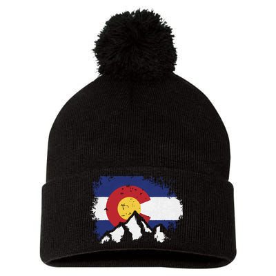 Colorado Flag Mountain Ski Winter Gift Hiker Hiking Camping Pom Pom 12in Knit Beanie