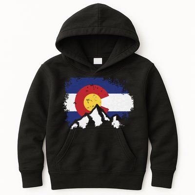 Colorado Flag Mountain Ski Winter Gift Hiker Hiking Camping Kids Hoodie
