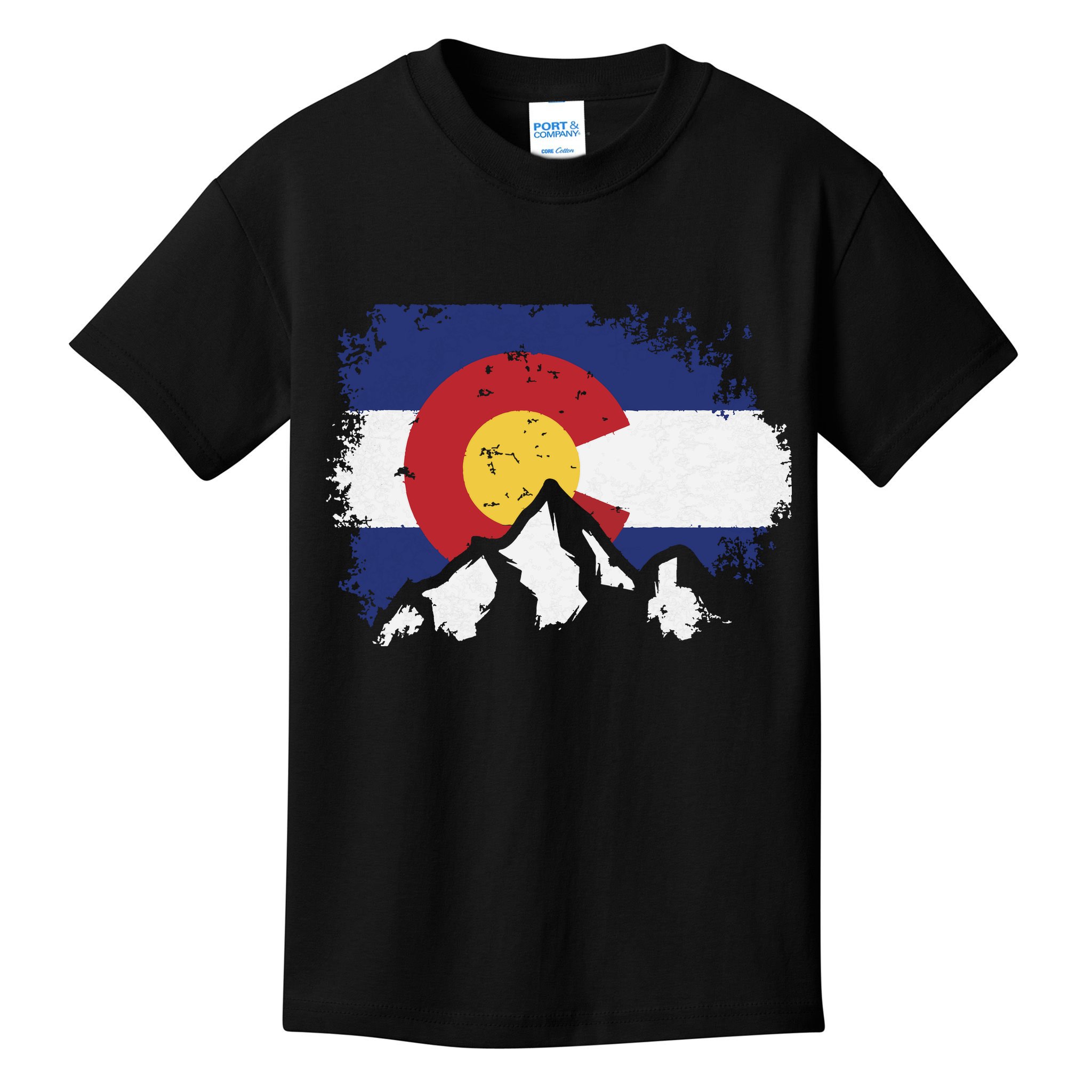 Colorado Flag Mountain Ski Winter Gift Hiker Hiking Camping Kids T-Shirt
